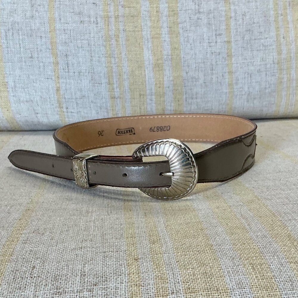 Vintage Textan Grey Leather Western Belt Silver Detailed Metal Buckle - Picture 8 of 16